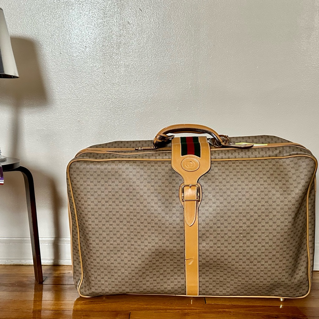 Vintage Gucci Micro Gg Monogram Sherry Web Travel Cruise Luggage Suitcase Euc